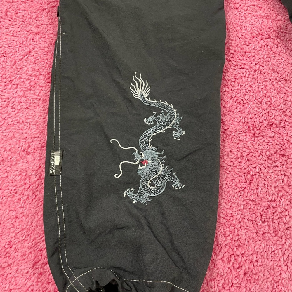Vintage Tag Rag Rip Stop Fabric Casual Pants with Dragon Emroidery Design